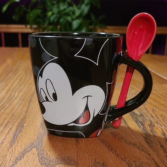 Disney Other - Disney Black & Red Mickey Mouse Ceramic Mug with Spoon